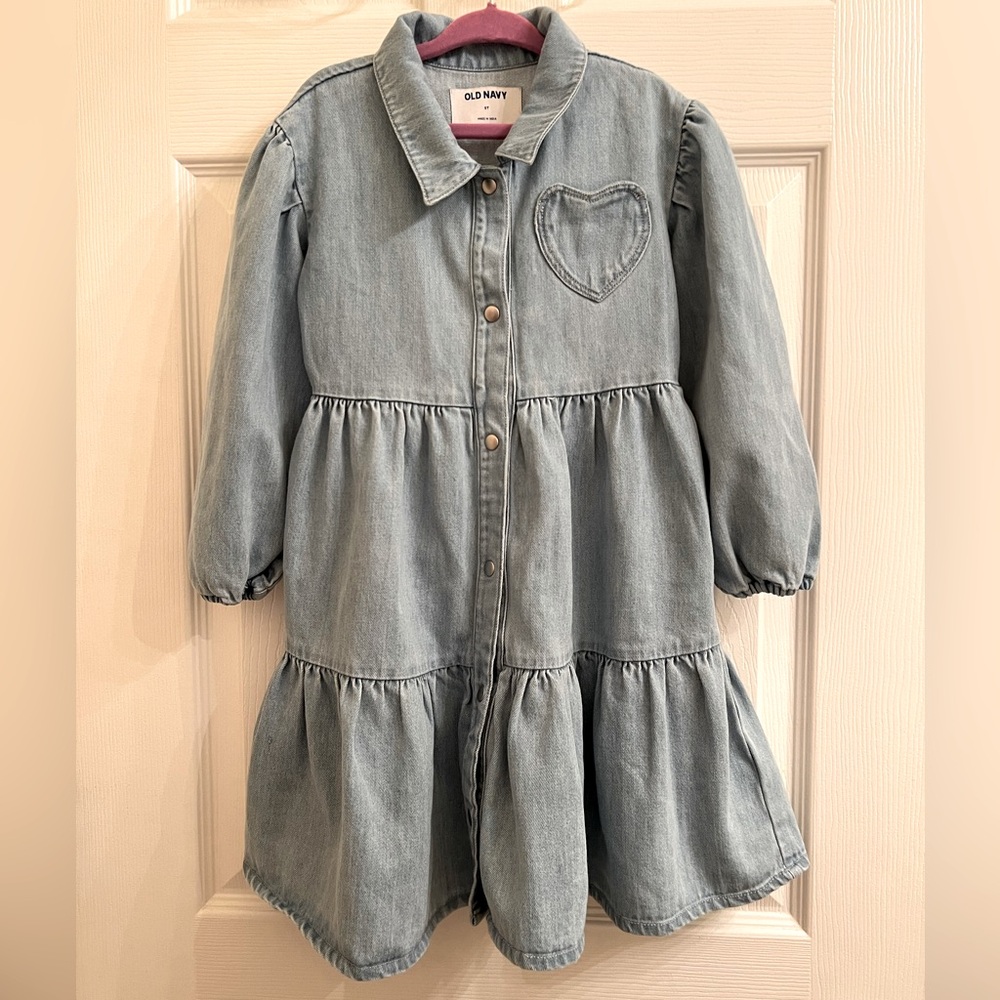 Denim dress for girls with heart pocket